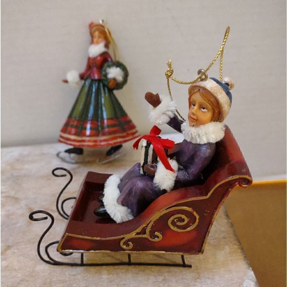 👍 Vintage Victorian Ladies Ornaments Sleigh Ride Ice Skating. Ch2